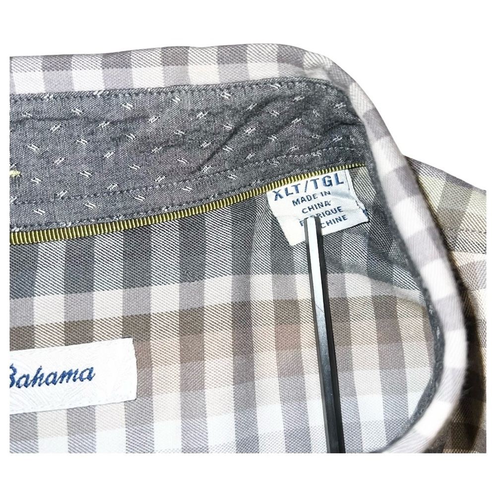 Tommy Bahama Shirt Men’s Size XLT Grey Green White Checks Button Front - Picture 4 of 6